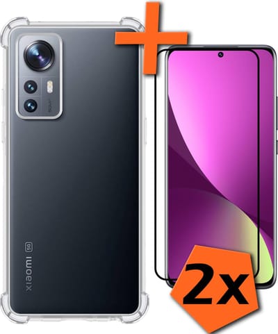 Hoes - Met Screenprotector - 2 Stuks - Geschikt voor Xiaomi 12 - Sterk & Shockproof - Siliconen Case - Back Cover - Telefoon Hoes - Shock Proof - Transparant