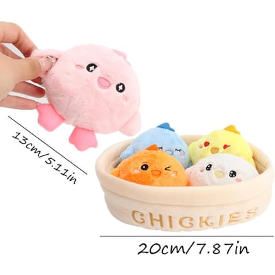 20cm Een mand met gekleurde kip en kleurrijke dumpling pluche speelgoed Vijf expressieve kuikens in de mand Kinderspeelgoed Verjaardagscadeaus 20cm