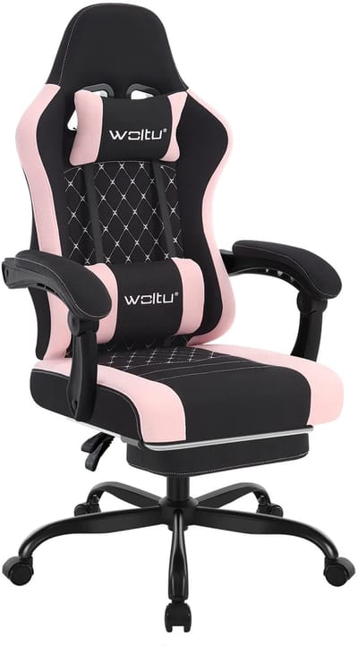 BukkitBow - Ergonomische Massage Gaming Stoel met Voetensteun - Mesh-Stof - Zwart/Roze