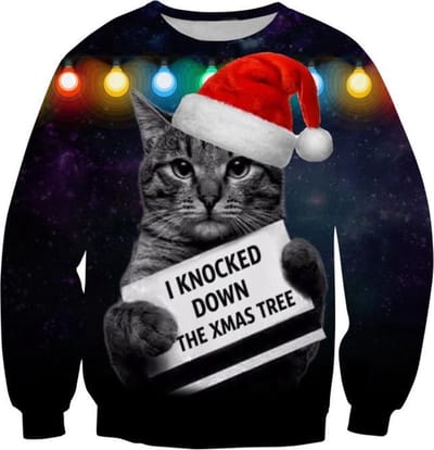 Foute kerstkat met kerstmuts Foute kersttrui - Maat: XL - Kerstmis trui - Heren kersttrui - Dames kersttrui - Foute kersttruien - Kerst outfit - Kerstkleding - Lelijke kersttrui - Gekke kersttrui -