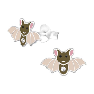 Zilveren vleermuis kinderoorknopjes | vleermuis met kristalletjes kinderoorbellen | Happy bat oorbellen Meisje Zilver | Zilverana | Sterling 925 Silver