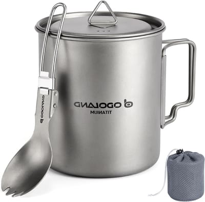 Ultralichte Titanium Waterfles 750ml met Deksel en Spork voor Kamperen, Wandelen en Reizen