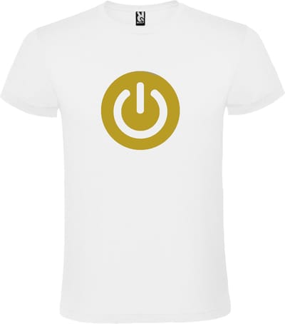 Wit T-shirt ‘Power Button’ Goud Maat XS