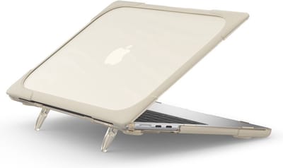 Lunso Geschikt voor MacBook Air 13 inch (2022-2026) Armor cover hoes met pootjes - case - Beige