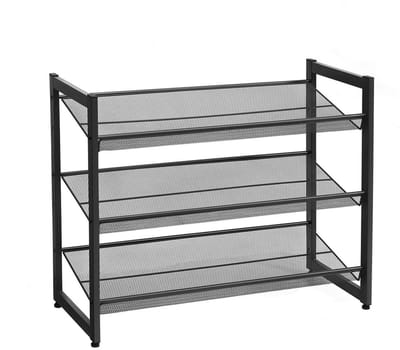Schoenenrek Opbergrek met 3 open lagen, kan verticaal of schuin worden geplaatst, stevig en duurzaam metalen frame, 74 x 30.7 x 62.8 cm, zwart