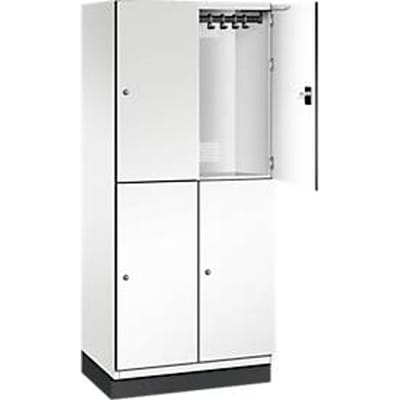 C+P Double-store locker Cambio, 2 vakken, 4 legborden, met plint, B 800 x D 525 x H 1980 mm, verkeerswit/wit