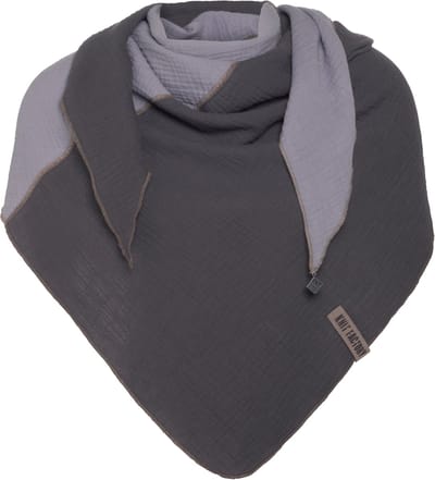 Knit Factory Fay Gebreide Omslagdoek - Driehoek Sjaal Dames - Katoenen sjaal - Zomersjaal - Luchtig en zacht - Zomer stola - Antraciet/Licht Grijs - Grijs - Duurzaam - 190x85 cm - 100% Biologisch katoen