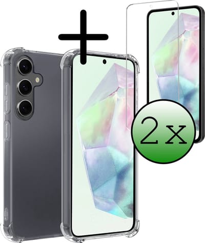 Hoesje Met Screenprotector - 2 Stuks - Geschikt voor Samsung Galaxy A35 - Sterk & Shockproof - Siliconen Case - Back Cover - Telefoon Hoes - Shock Proof - Transparant