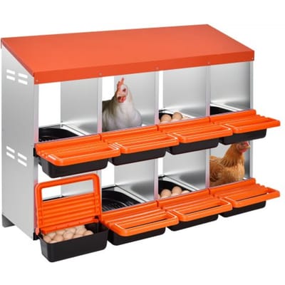 VEVOR 2-laags legnest 1060x525x800mm, 8 compartimenten, metalen kippennest met beschermende opvangdeksels, pluimveenest, oprolbaar nest, ideaal voor hennen, eenden, kippen en ander gevogelte
