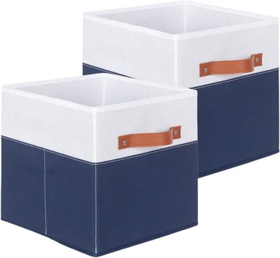 Vouwbare Opbergdozen van Stof, Twee Kleurige Organizers voor Kasten en Speelgoed, 2 Stuks, 27x27x28cm, Wit en Diepblauw, Ideaal voor Thuis en Kantoor