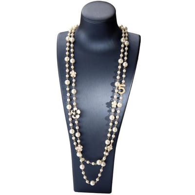 Lange gesimuleerde parelketting voor vrouwen nr. 5 dubbele laag hanger lange CC-ketting trui ketting feest camelia ketting 50cm gray
