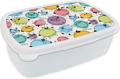 Broodtrommel Wit - Lunchbox - Brooddoos - Schapen - Stippen - Patronen - 18x12x6 cm - Volwassenen