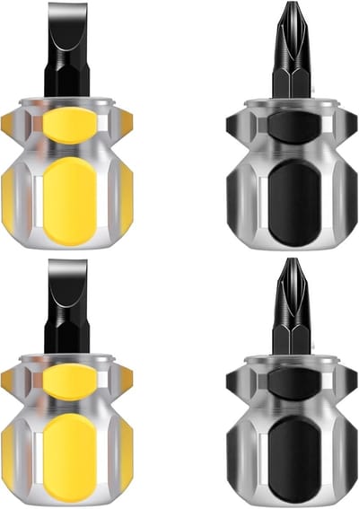 4 stuks stompe schroevendraaier, korte schroevendraaier met platte kruiskop | Tiny Stubby Tools Naaien Noties voor Naaimachines, Zwart & Geel