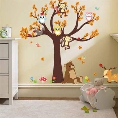 Muursticker kinderkamer boom & tak(ken)- uil, aap, beer, herten - jongen & meisje - muurdecoratie -