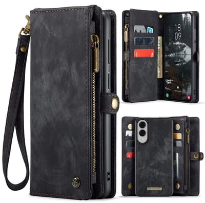Caseme Geschikt voor Samsung Galaxy S25 Edge hoes - Vintage 2 in 1 portemonnee - Zwart