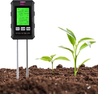 6-in-1 Bodemtester voor pH, Voedingsstoffen, Temperatuur, Licht, Vochtigheid en Luchtvochtigheid voor Tuin, Gazon en Huishoudplanten