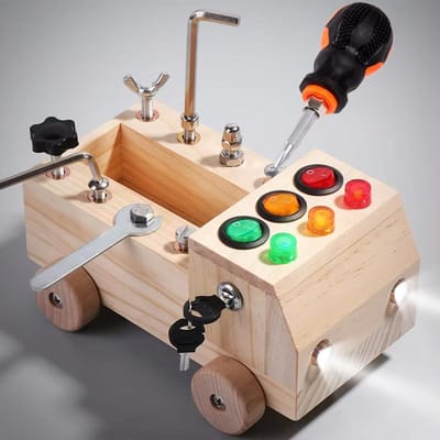 Houten Montessori Druktebord Sensorisch Speelgoed voor Kinderen van 2-4 Jaar Vroeg Leren Puzzelspel met Schakelaar Bedieningskast white