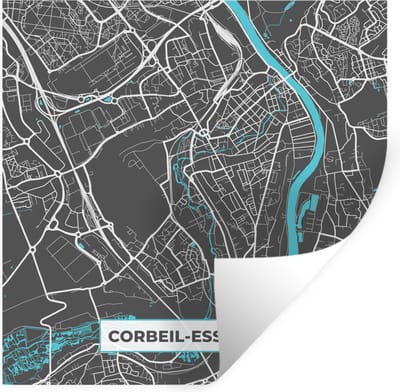 Muurstickers - Sticker Folie - Plattegrond - Stadskaart - Kaart - Frankrijk - Corbeil-Essonnes - 100x100 cm - Plakfolie - Muurstickers Kinderkamer - Zelfklevend Behang XXL - Zelfklevend behangpapier - Stickerfolie