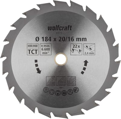 wolfcraft - Cirkelzaagblad 184x16mm - 22 Tanden - Zaagblad voor Cirkelzaag - Serie groen - 6373000