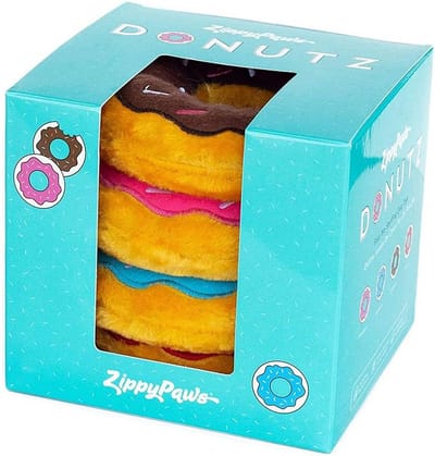 Honden Speelgoed - Donuts - Feestelijke Speltijd - Met Piepers - 4 Stuks - Gekleurd