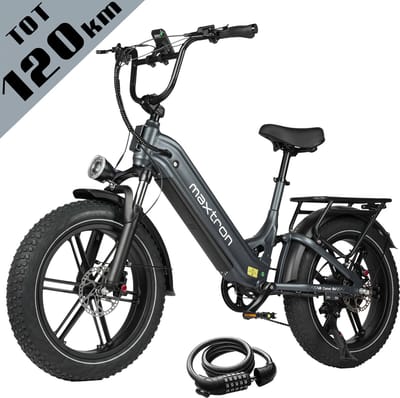 Maxtron Camel Elektrische Fiets–864Wh Accu–20×4.0 Inch Fatbike Banden–Actieradius tot 120 km–Geüpgrade Hydraulische Schijfremmen met Motoronderbreking–Verende Voorvork met Lock-out (Dubbele Modus) –Shimano 7 Versnellingen–Elektrische Stadsfiets–Grijs