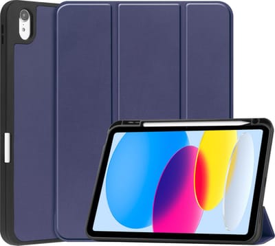 Hoesje - Geschikt voor Apple iPad A16/A18 (2022/2025/2026) - 10.9 & 11 inch (10e, 11e & 12e generatie) - Dun & Stevig - Trifold Bookcase - Hard Cover Case - Met Uitsparing Geschikt voor Apple Pencil - Hardcover Book - Tablet Hoes - Donkerblauw