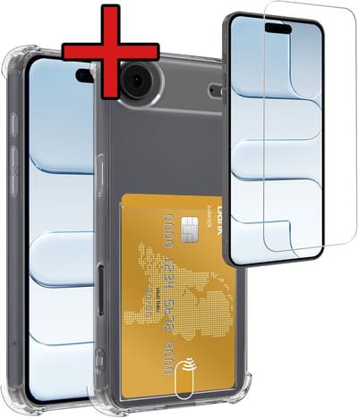 Hoesje - Geschikt voor Apple iPhone Air - Met Screenprotector - Pashouder - Kaarthouder - Back Cover - Telefoon Hoes Shockproof - Siliconen Case - Shock Proof - Pasjes Houder - Telefoonhoes - Transparant