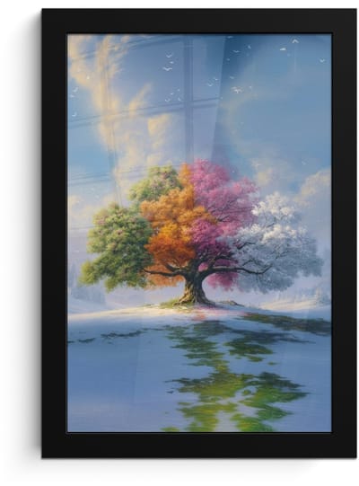 Poster in lijst - Fotolijst 20x30 cm - Posters - Boom - Seizoenen - Winter - Landschap - Posterlijst zwart - Decoratie - Wanddecoratie woonkamer - Muurdecoratie slaapkamer
