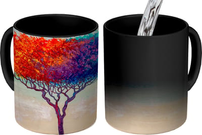 Magische Mok - Foto op Warmte Mokken - Koffiemok - Schilderijen - Olieverf - Boom - Regenboog - Magic Mok - Beker - 350 ML - Theemok