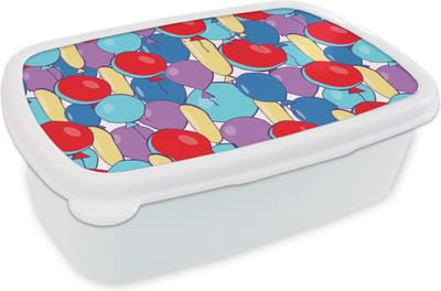 Broodtrommel Wit - Lunchbox - Brooddoos - Ballonnen - Patronen - Feest - 18x12x6 cm - Volwassenen