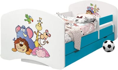 Kinderbed met lade - Peuterbed - Veilig slapen - Dubbelzijdig te monteren - 160x80 cm - Safari blauw
