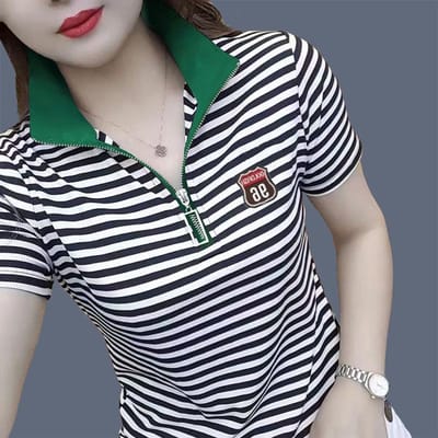 Zomer Nieuw T-shirt met Halve Rits en Korte Mouwen Dames Top Veelzijdige Revers Losse Grote Maat Middenleeftijd Moeder POLO Shirt 5XL