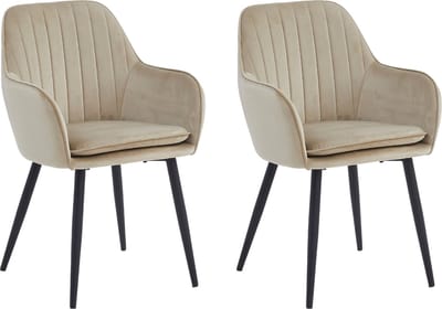 Colenis® - Lavinia Eetkamerstoel - Set Van 2 - Beige - Velvet - Industrieel - Met armleuning