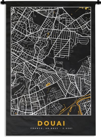 Wandkleed - Wanddoek - Frankrijk - Douai - Stadskaart - Kaart - Plattegrond - 120x180 cm - Wandtapijt