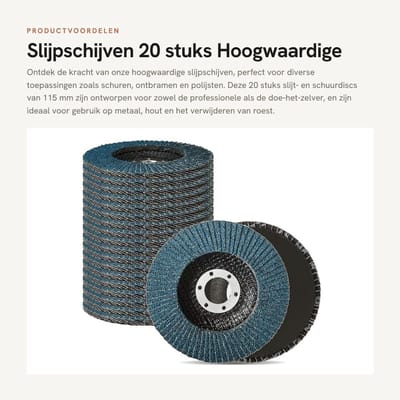 Dailygoods- Slijpschijven 115 mm - 20 Stuks - Schuurschijven - Corundum met Kubisch Zirkoon - Grit 80 - Blauw - Voor Metaal/IJzer/Hout - Schuurdiscs