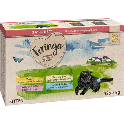 Voordeelpakket Feringa Classic Meat Menu Kitten Zakjes 24 x 85 g Kattenvoer - Mixpakket 2: Gevogelte, kalkoen & konijn, kip en forel, zalm & kalkoen