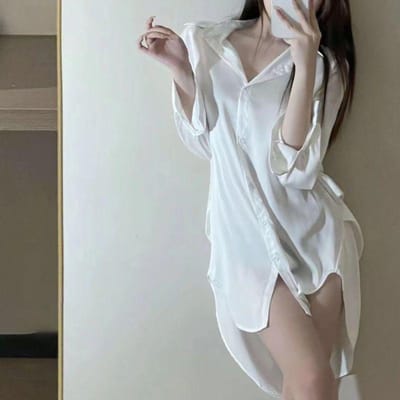 Pyjama Dames Zomer Dun Ijszijde Wit Shirt Lange Mouwen Los Oversized Off Shoulder Spaghettibandjes Pyjamajurk Huiskleding XL gray