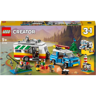 LEGO 31108 Creator 3-in-1 Familievakantie met Speelgoed Caravan, Auto en Camper, Bouwset voor Kinderen vanaf 9 Jaar en Ouder