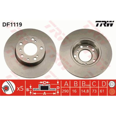 Remschijf TRW DF1119 voorkant, compleet, 1 Stuk