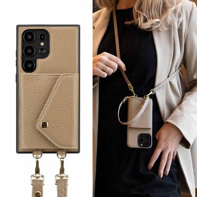 Selencia Hoesje - Geschikt voor Samsung Galaxy S24 Ultra - Sera Koordhoes met pashouder envelop - Taupe