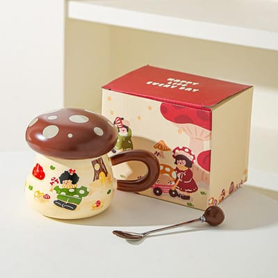 Paddenstoel Meisje Mok Hoge Waarde Souvenir Cadeau Schattige Cartoon Keramische Kop Deksel Grote Capaciteit Drinkbeker 401-500ml