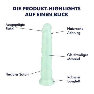 Glinsterende natuurlijke dildo met zuignap, 23 cm