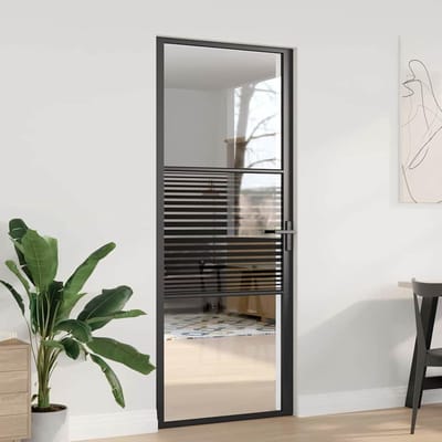 Binnendeur Glas - Moderne Deur - Woonkamer Inrichting - Aluminium Frame - 83 x 201.6 cm - Zwart
