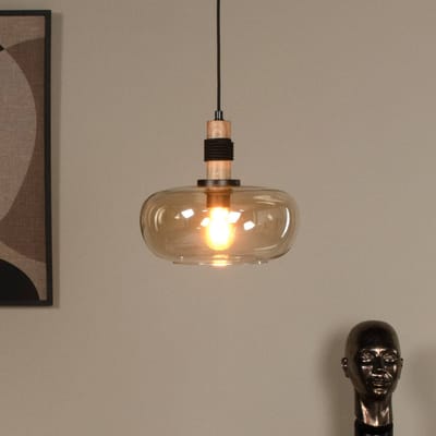 Lucide Hanglamp Ilona, glas, Ø 30 cm, zwart/oranje, 1-lamp