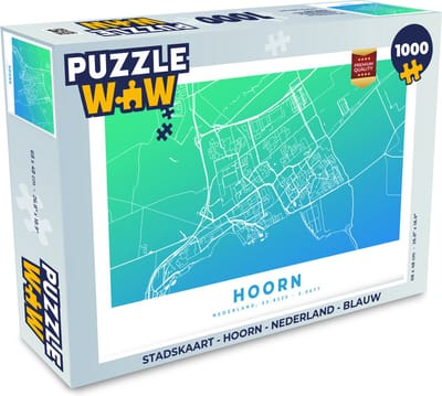 Puzzel Stadskaart - Hoorn - Nederland - Blauw - Legpuzzel - Puzzel 1000 stukjes volwassenen - Plattegrond