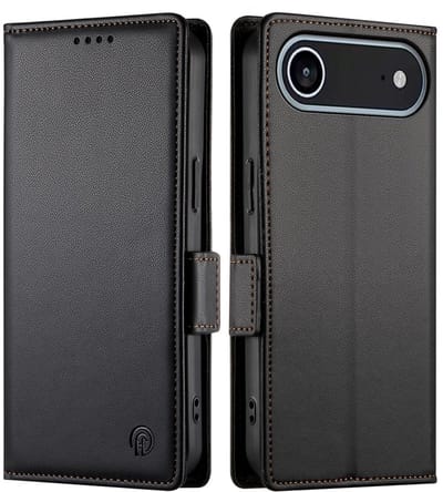 Lunso Geschikt voor iPhone 17 Air hoesje - PU leren Bookcase met ruimte voor pasjes - Zwart