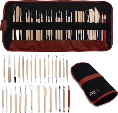 ArtJo 30-delige Klei Gereedschap Pottenbakken Boetseren Boetseer Set - Beeldhouwen - Boetseergereedschap - Spatels/Mes/Mesjes/Mirettes - Keramiek/Polymeer/Boetseerklei - Modelleer – Kleigereedschap