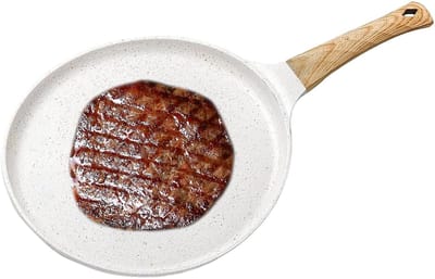 Koekenpan Non-stick - Burgerpan Poached Egg - Ontbijt Bakken - Inductie Compatibel - 24 cm - Wit