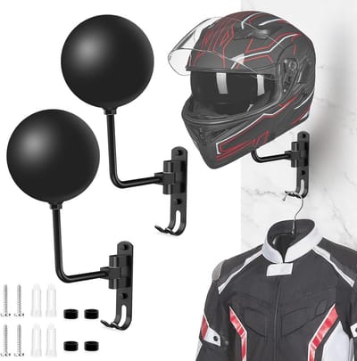 Motorhelm houder voor wandmontage - 180° draaibaar met dubbele haak