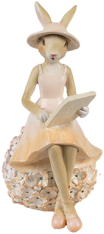Clayre & Eef Decoratie Beeld Konijn 10x9x17 cm Beige Kunststof